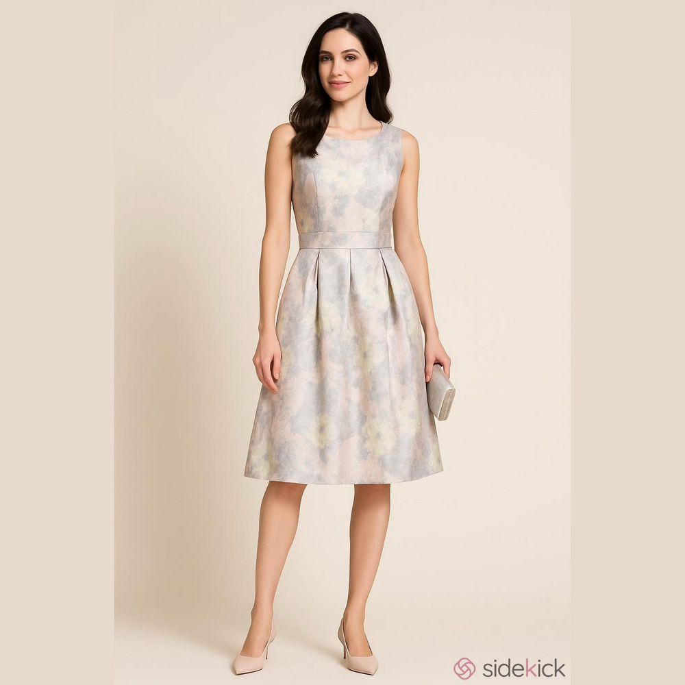 Eliza J pink silver grey jacquard floral V-neck fit and flare Dress Size 6 party